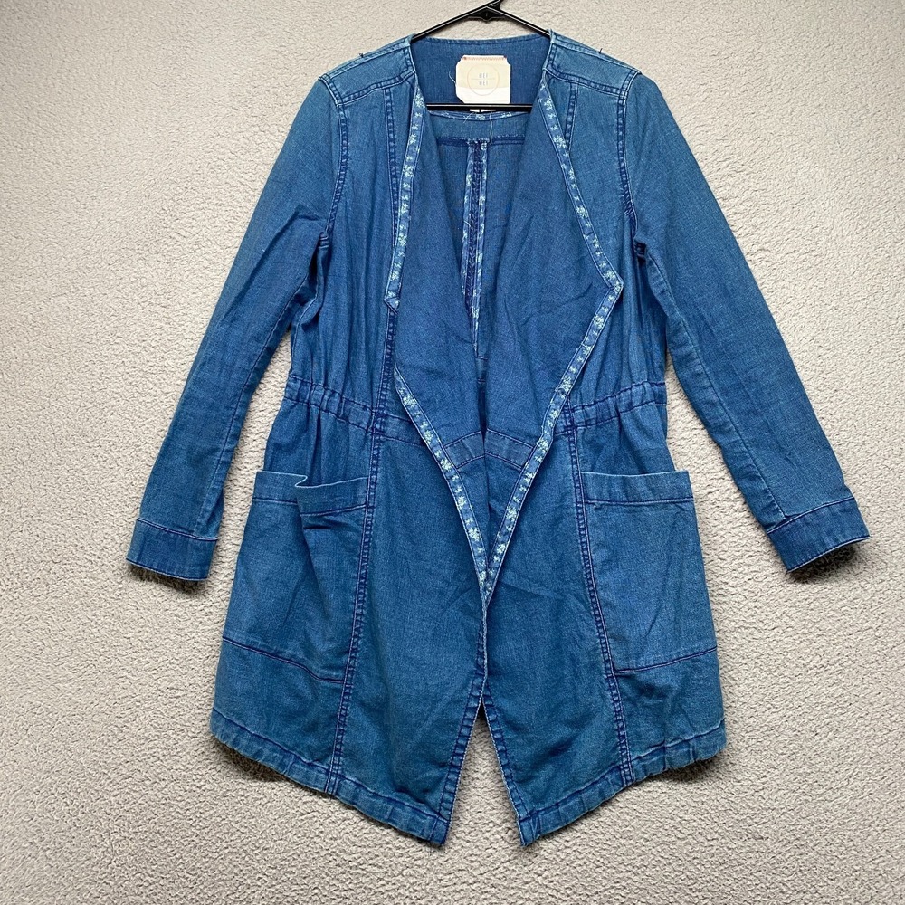 Hei Hei Denim Jacket Womens XS Cardigan‎ Open Front Y2K Drapey Indie Linen Long